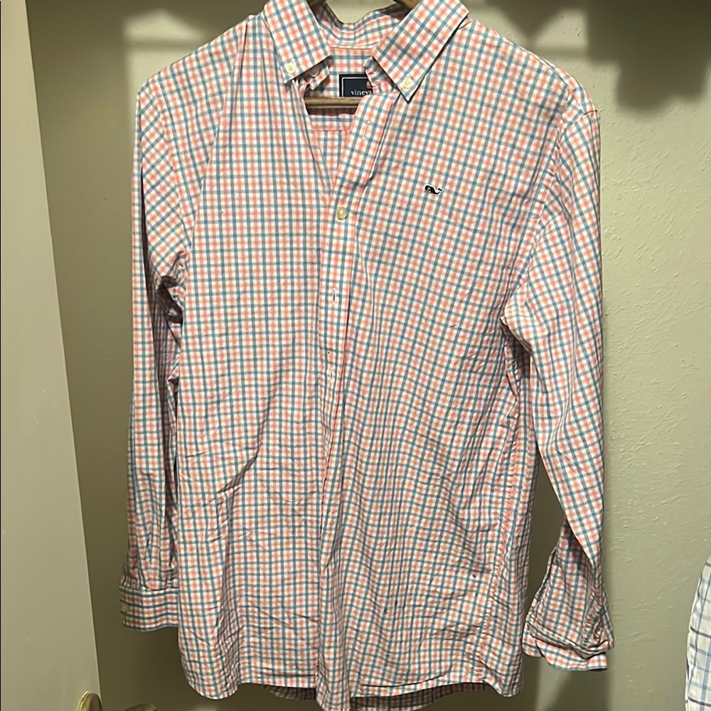 Vineyard Vines Boys XL Pink and Blue Checkered Shirt